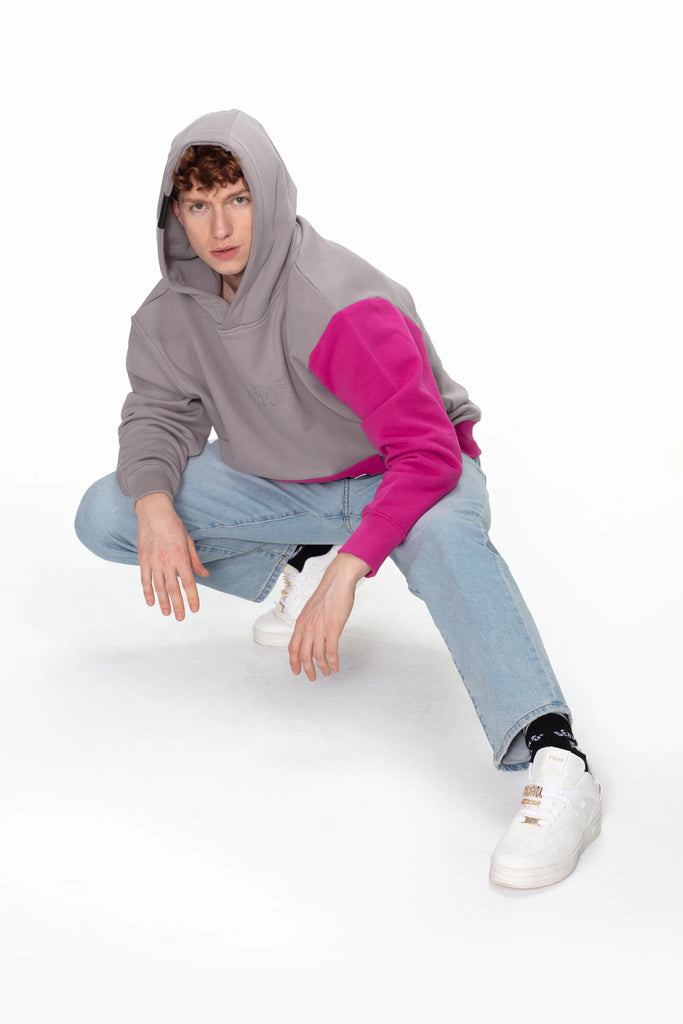 Hoodie 410 gsm - grau/pink