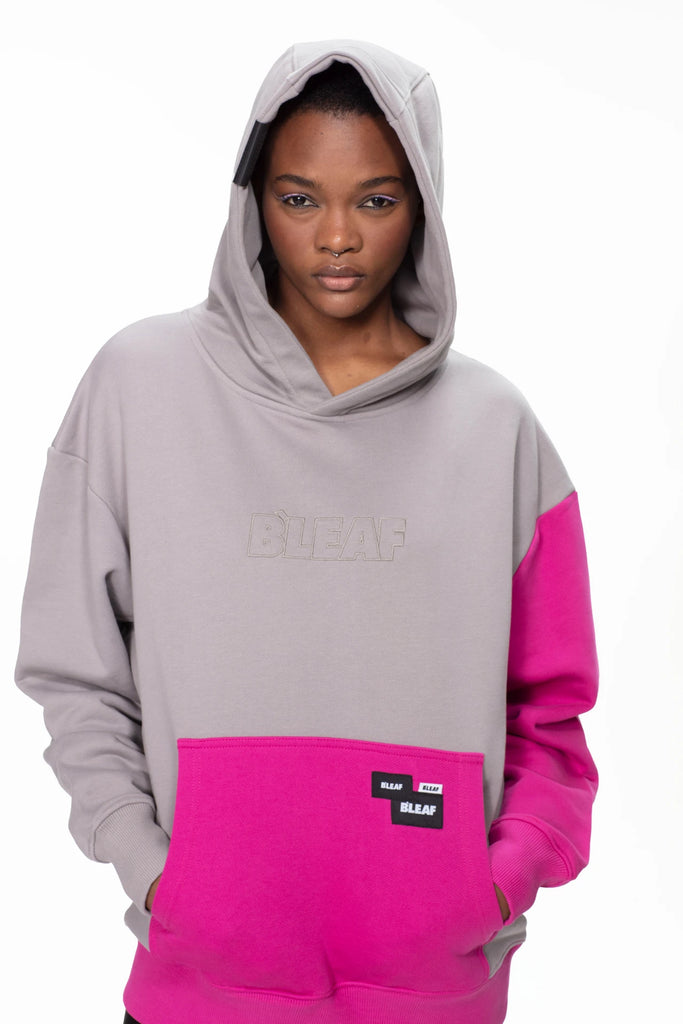 Kapüşonlu Sweatshirt 410 GSM - Gri/Pembe